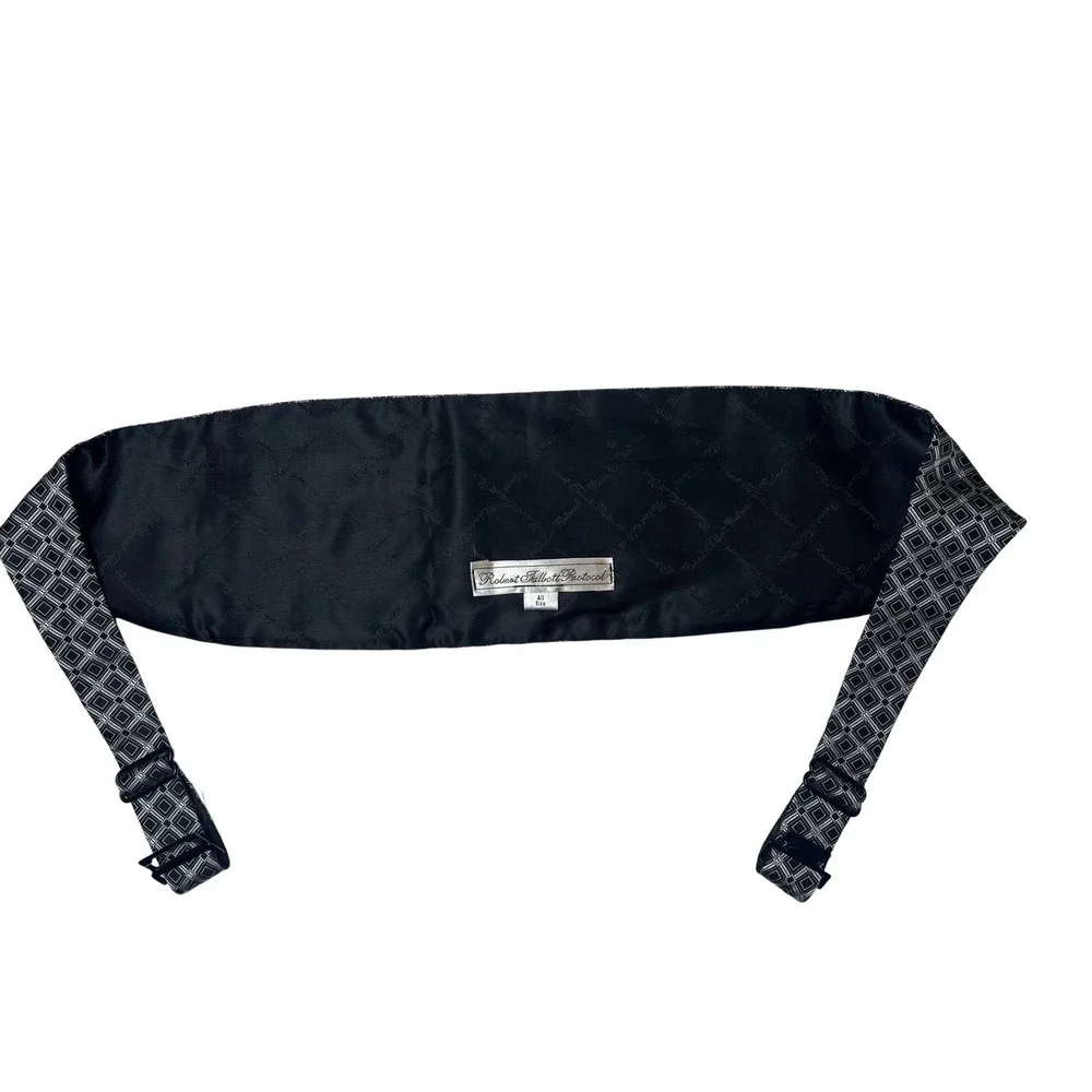 Robert Talbott Protocol‎ Pure Silk Cummerbund Bow Tie Set Geometric Black Silver